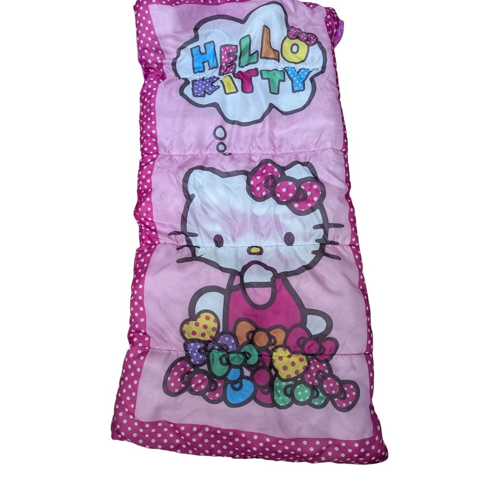Hello Kitty Sanrio Sleeping Bag Hair Bows Pink Polka Dot Border 2014
